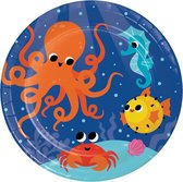 8x Oceaan/zee themafeest bordjes gekleurd 23 cm - Kinder feestartikelen/versiering voor op tafel