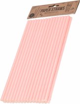 128x Papieren drinkrietjes roze 24 cm - Keukenbenodigdheden - Horeca - Feestartikelen - Milieuvriendelijk/ecologisch - Drinkrietjes