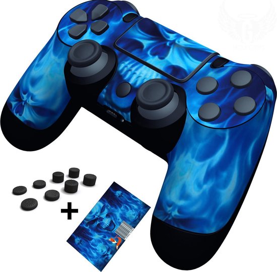PS4 Thumb Grip set met PS4 Skin Blauw Zwart als Cadeau |Playstation 4|Controller Caps | Joystick dopjes – Holy grips