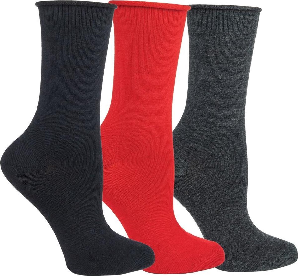 OZONE | Set van 3 Dames Sokken | Collectie wol / zijde | Unisize | Geschenkset | Comfort en stijl in zwart, rood en antraciet