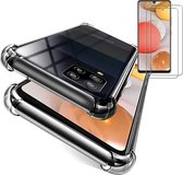 Samsung Galaxy A42 5G Hoesje Transparant - Anti Shock Hybrid Back Cover & 2X Glazen Screenprotector