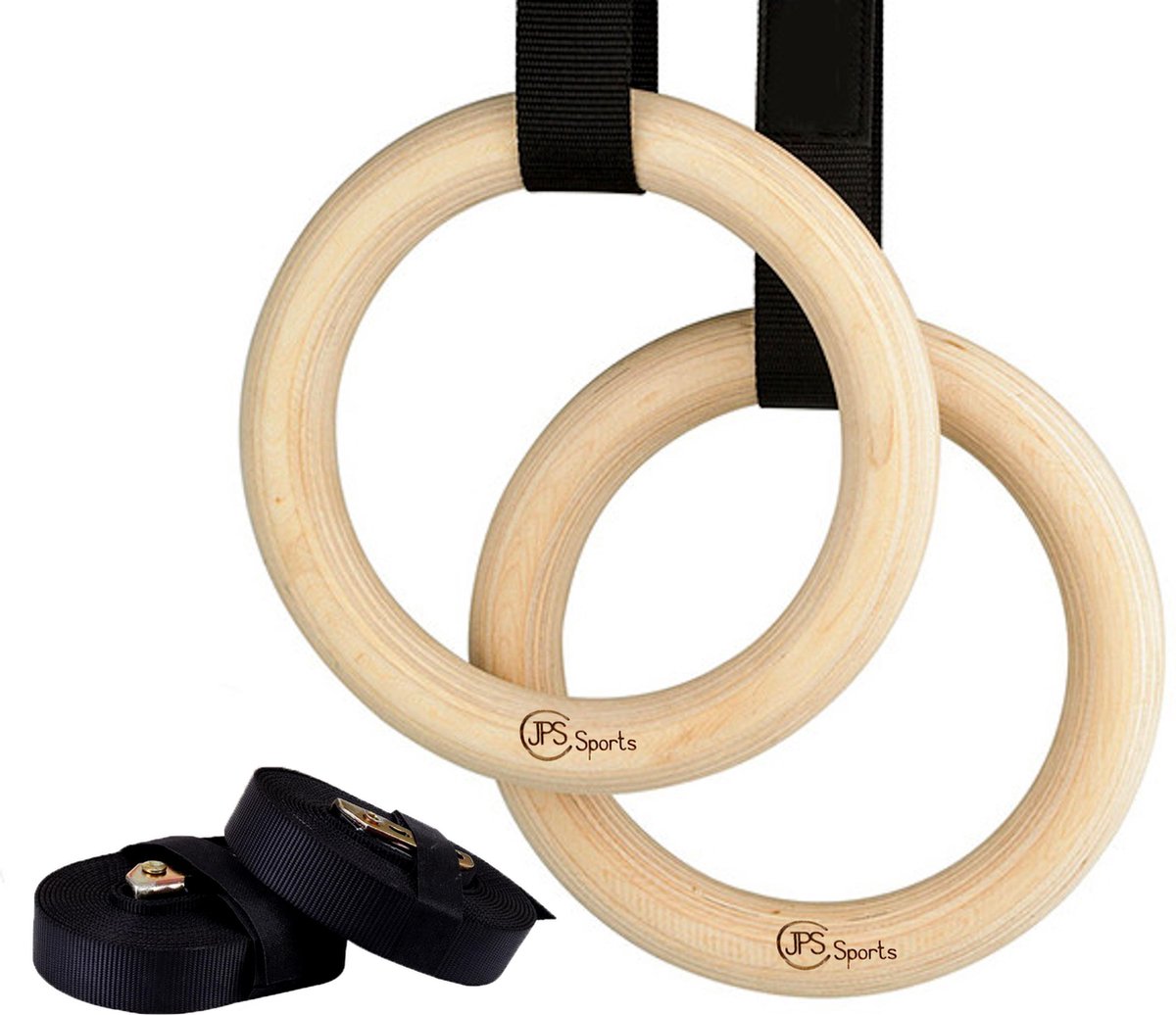 JPS Sports Houten Gym Ringen met Ophangbanden Turn Ringen