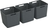 Curver Jute Mand Cube - 17L - 3 stuks - Donkergrijs - Recycled Kunststof