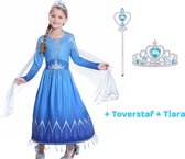 Prinsessenjurk meisje - Frozen jurk - Elsa -  Prinsessen Verkleedkleding  - Maat 134/140- Tiara / Staf - Verkleedjurk - Elsa kleed