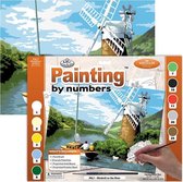 Schilderen op nummer - Paint by numbers -  Windmolen langs de rivier 28.6x39cm - Schilderen op nummer volwassenen - Paint by numbers volwassenen