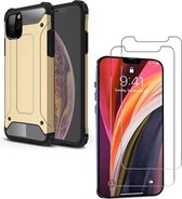 Hoesje Geschikt voor: iPhone 12 Pro Heavy Duty Hoesje + 2 stuks Tempered Screenprotector - Goud