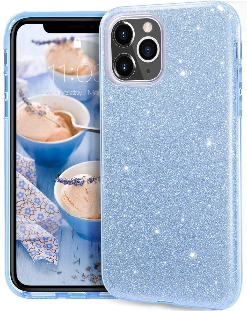 Hoesje Geschikt voor: iPhone 12 Glitters Siliconen TPU Case Blauw - BlingBling Cover
