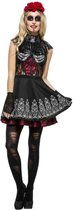 Smiffy's - Spaans & Mexicaans Kostuum - Zwart Dia De Los Muertos Jurkje Vrouw - Rood, Zwart - Medium - Halloween - Verkleedkleding