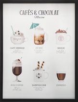 Koffie Poster In Lijst met Glas - Coffee & Chocolat - Café & Bar - 42x32 cm - Wanddecoratie