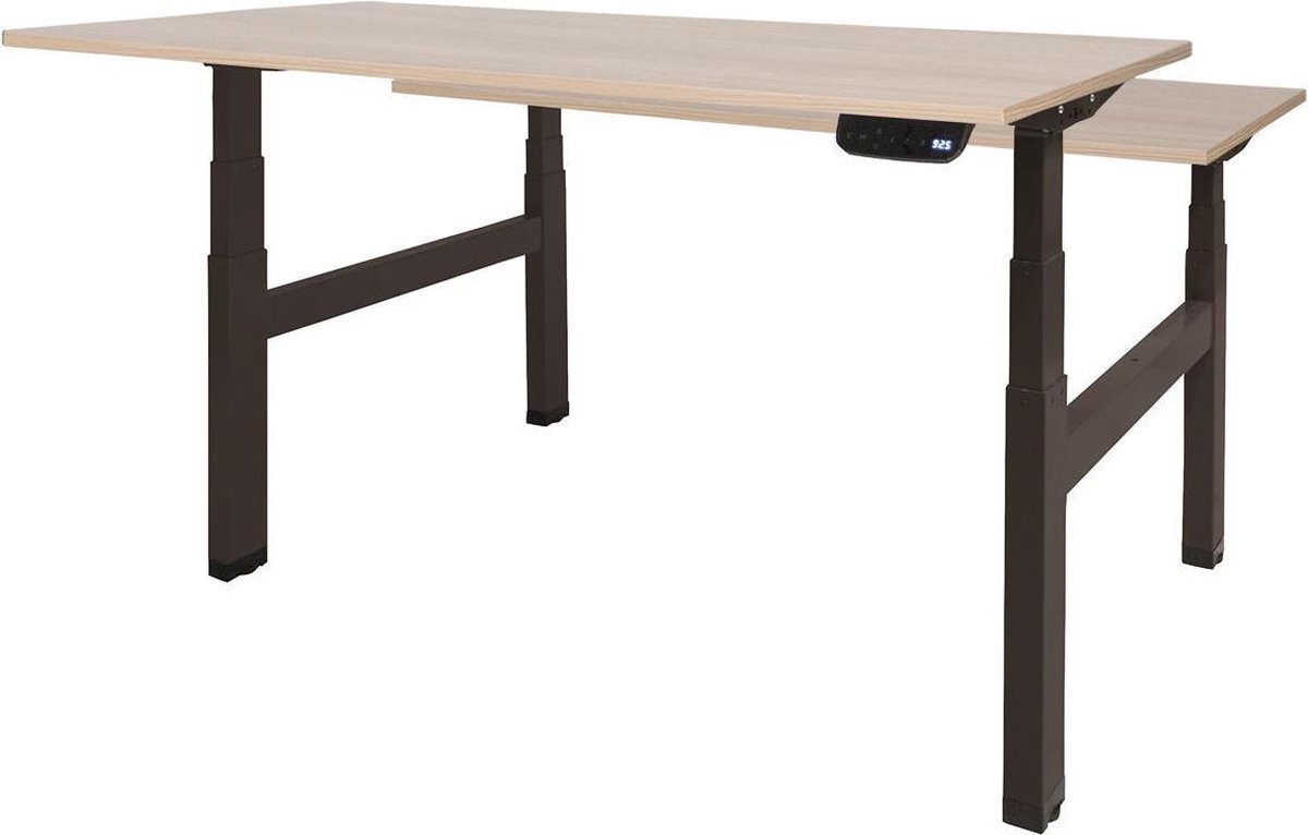 RoomForTheNew Bureau Heathrow Plus Duo-Desk - Zit sta Bureau - Zit sta Bureau Elektrisch - Gaming Bureau - Game Bureau - Verstelbaar Bureau - standing Desk - duo bureau - duo werkplek--Lindberg eiken blad-Zwart  onderstel- 120x80