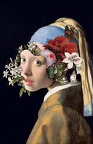 WallQ - Schilderij - Het Bloemige Meisje Met De Parel % Kwaliteit Muur - Multicolor - 42 X 29.7 Cm