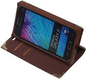 TPU Map Booktype Wallet Case Hoesjes voor Galaxy J1 J100F Bruin
