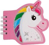 Unicorn eenhoorn notitieboekje schrijfblok met glitter 10x10 cm - roze