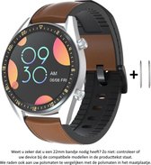 Siliconen Bandje - Geschikt voor 22 mm Smartwatches - Leer/Bruin - Wearablebandje