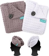 Haarhanddoek Voor Het Haar - HAIR TURBAN - Sneldrogende  Microvezel Handdoek - WIT/TAUPE DUO PACK