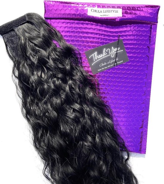 Chula Lifestyle Paardenstaart Haar Extension Zwart Lang Krullend Golvend 56 cm - Ponytail Extensions Black Long Curly Wavy 22 inch - Chula Lifestyle