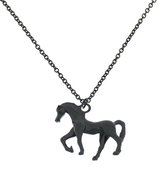 Treasure Trove® Zwart Paard Ketting met Hanger - Meisje - Schakelketting