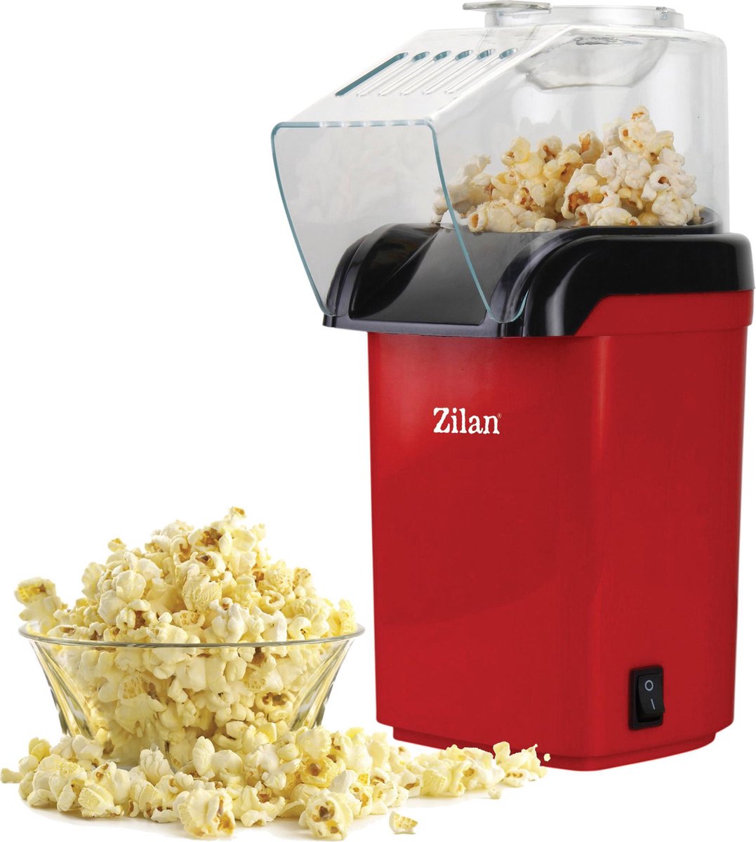 Popcornmachine Hetelucht 1200W – Popcorn Maker zonder Olie – 2L – BPA vrij – Anti-aanbak – Rood – Zilan ZLN8046