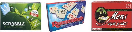 Afbeelding van het spel Spellenbundel - Bordspellen - 3 Stuks - Scrabble Original & Rummikub & Mens Erger Je Niet