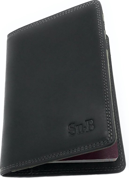 Su.B à passeport en cuir RFID de Luxe Su.B avec porte-cartes - Porte-passeport - Couverture de passeport avec porte-cartes - Zwart - Olive