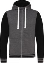 Awdis Gewoon Hoods Volwassenen Unisex Urban Varsity Full Zip Hoodie (Houtskool/Jet zwart)