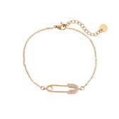 Pin Armband - 14 k gold plated - Damesjuwelen - Haaktype met Zirkonia - Fashion Click armband