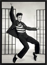 Poster In Zwarte Lijst Elvis Presley - 1957 - King of Rock and Roll - Zwart-Wit - 70x50 cm