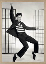 Poster In Houten Lijst Elvis Presley - 1957 - King of Rock and Roll - Zwart-Wit - 70x50 cm