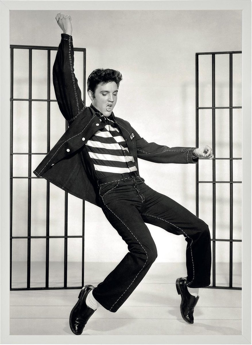 Esque Poster In Witte Lijst Elvis Presley - 1957 - King of Rock and Roll - Zwart-Wit - 70x50 cm