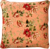 Dutch Decor MEIS - Kussenhoes 45x45 cm - velvet bloemen - dusty pink - roze - rood - streepjes - met rits