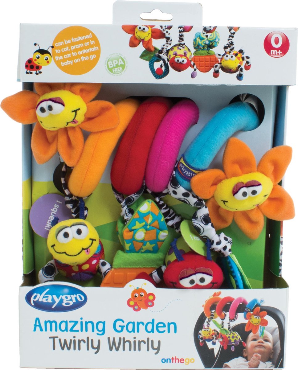 Playgro Boxspiraal Amazing Garden Twirly Whirly - Kinderwagen Speeltje - Speelgoed baby - Baby speelgoed - Activiteitenspiraal baby speelgoed 6 maanden -baby speelgoed 1 jaar - Baby kinderwagen — afbeelding 2