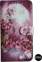 Hoesje iPhone 11-Book case cover voor iPhone 11 met print-Roze bloemen (konijnen) hoesje voor iPhone 11-Siliconen binnenkant-Hoesje met leuk printje-iPhone 11-Flip book case cover met ruimte 