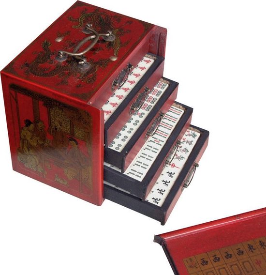 Afbeelding van het spel Mah-Jong in houten kist rood S