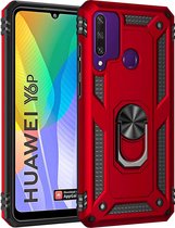 Huawei Y6P Hoesje Rood - Anti-Shock Hybrid Armor met Kickstand Ring