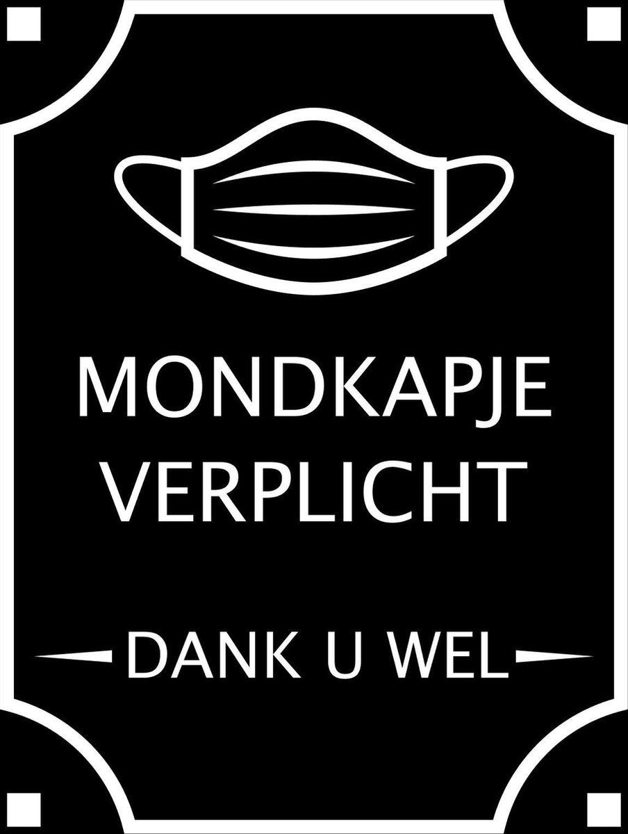Mondkapje verplicht sticker - wit - 29 cm x 21 cm