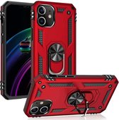 HB Hoesje Geschikt voor Apple iPhone 12 Mini Rood - Anti-Shock Hybrid Armor met Kickstand Ring