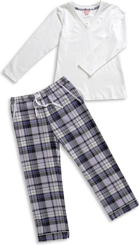 Verstrooien Verfijning boot La-V pyjama sets voor Meisjes met geruite flanel broek Wit/Lila 128-134 |  bol.com