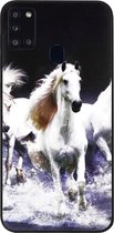 ADEL Siliconen Back Cover Softcase Hoesje Geschikt voor Samsung Galaxy A21s - Paarden Wit