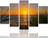 Schilderij , Zonsondergang aan het strand , Multikleur ,4 maten , 5 luik , wanddecoratie , Premium print , XXL