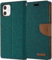 Apple iPhone 12 Denim Bookcase - Groen - Spijkerstof - Portemonnee hoesje