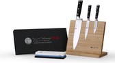 Izumi Ichiago ED10253 - Ensemble de 3 couteaux de chef professionnels comprenant un support en bambou et une pierre à aiguiser à eau