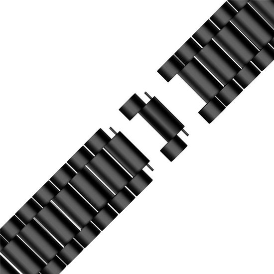 Luxe Metalen Armband Geschikt Voor Fitbit Sense/ Fitbit Versa 3 Horloge Bandje - Schakel Polsband Strap RVS - Met Horlogeband Inkortset - Stainless Steel Watch Band - One-Size - Zwart - AA Commerce