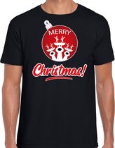 Rendier Kerstbal shirt / Kerst t-shirt Merry Christmas zwart voor heren - Kerstkleding / Christmas outfit L