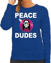 Hippie jezus Kerstbal sweater / Kersttrui peace dudes blauw voor dames - Kerstkleding / Christmas outfit M