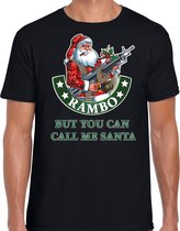 Fout Kerstshirt / Kerst t-shirt Rambo but you can call me Santa zwart voor heren - Kerstkleding / Christmas outfit S