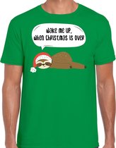 Luiaard Kerstshirt / Kerst t-shirt Wake me up when christmas is over groen voor heren - Kerstkleding / Christmas outfit S