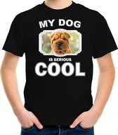 Shar pei honden t-shirt my dog is serious cool zwart - kinderen - Shar peis liefhebber cadeau shirt S (122-128)
