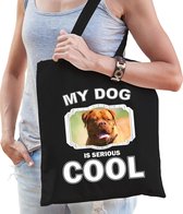 Dieren Franse mastiff tasje katoen volw + kind zwart - my dog is serious cool kado boodschappentas/ gymtas / sporttas - honden / hond