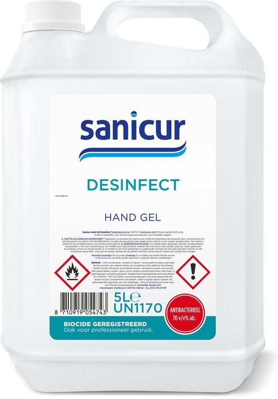Sanicur desinfecterende handgel 5 liter / 5000ml Jerrycan navulling | bol