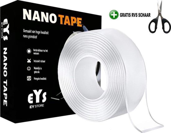 Nano Tape - 3 Meter - Inclusief Schaar - Dubbelzijdig Tape Sterk -  Herbruikbaar -... | bol.com